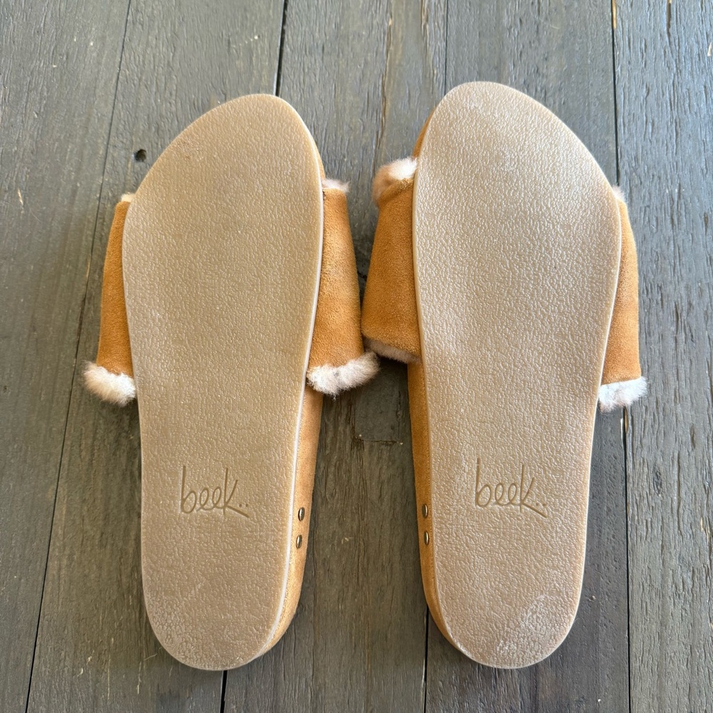 Beek Gallito Shearling Sandals Carmel Color Suede Slide Women’s Size 9 - Picture 6 of 14
